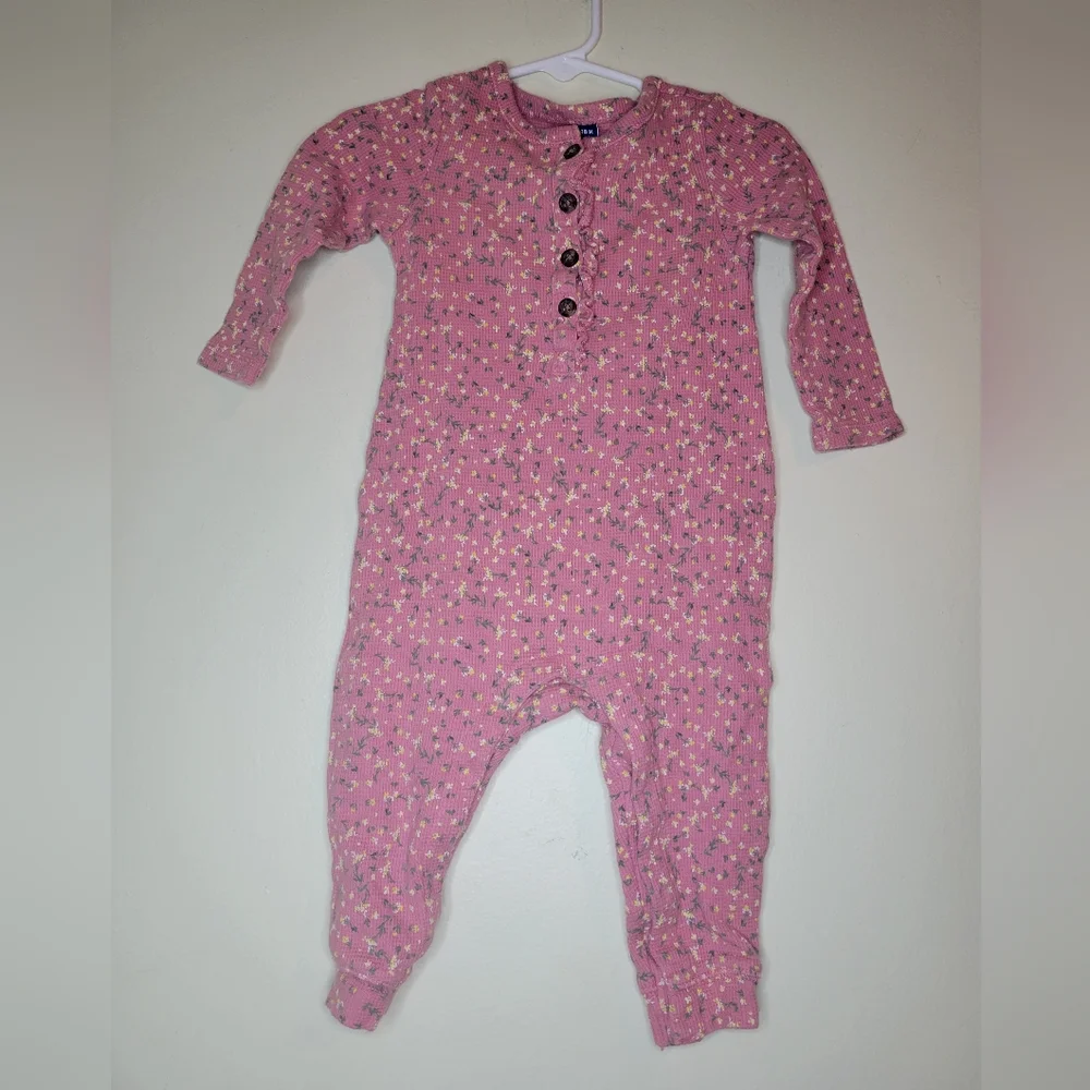 old navy pink floral toddler jumpsuit, sz 12 - 18 months